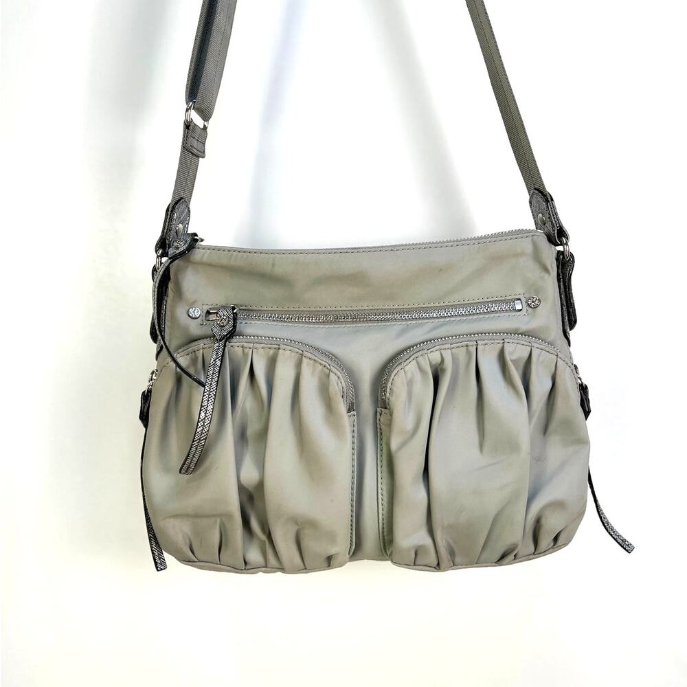 MZ Wallace Dawn Paige Crossbody Bag Gray Nylon